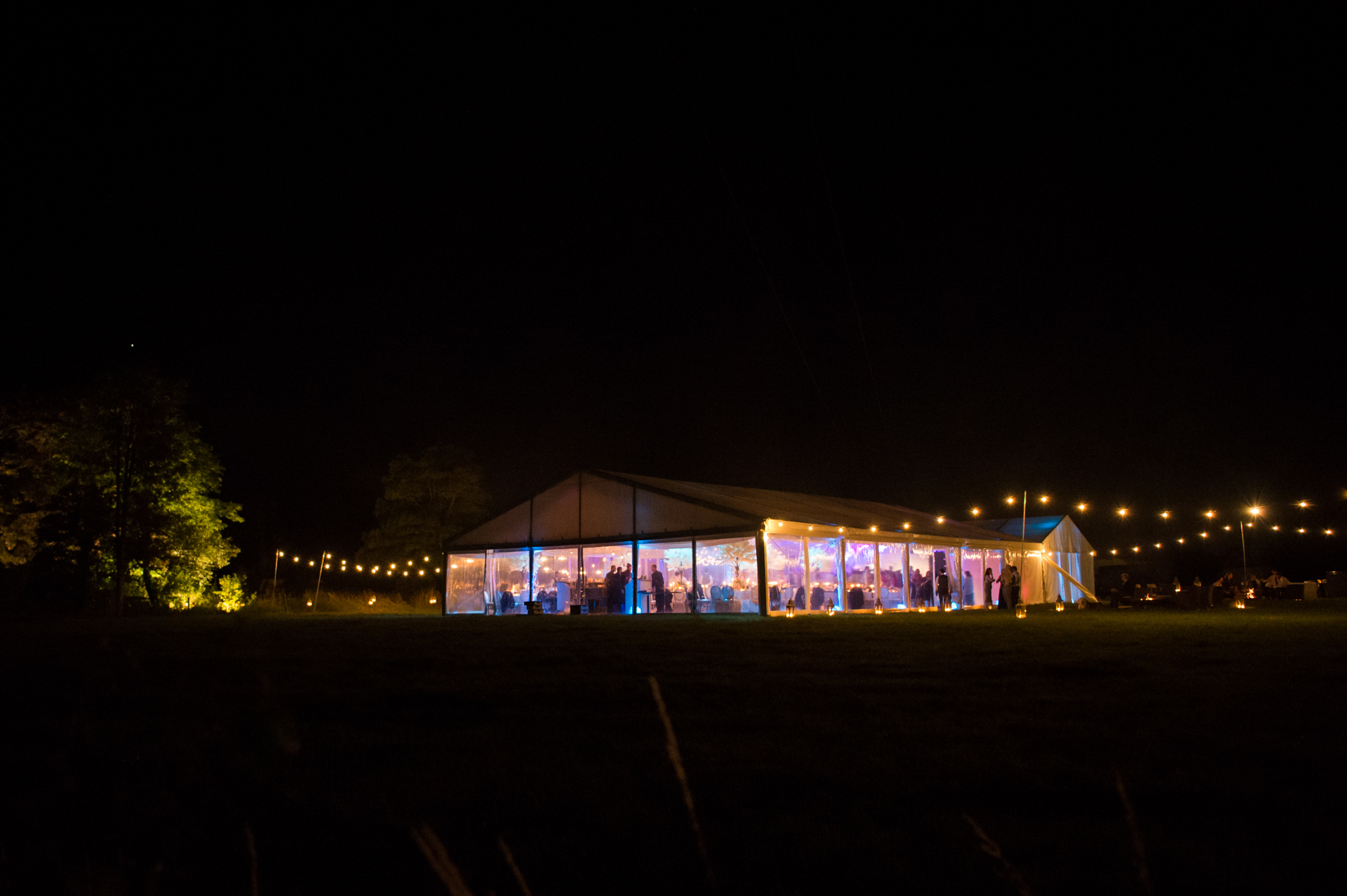 Nightime shot of the marquee at Whatley Manor